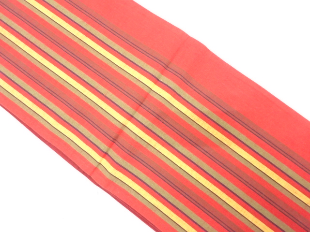 綿紬　縞模様織り出し　全通袋帯